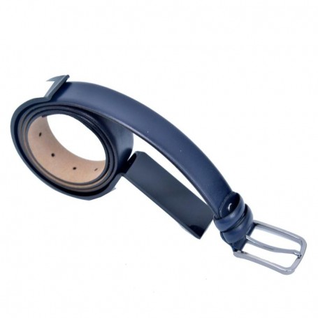 Ceinture en cuir bleu marine avec boucle argentée - CNT102