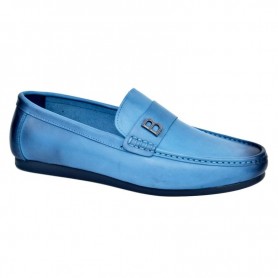 Mocassin en cuir bleu ciel - Boucle décorative - MOC574