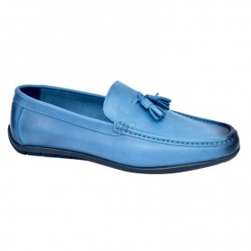 Mocassin en cuir bleu ciel avec pampilles - Décontracté - MOC587