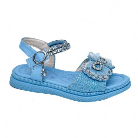 Sandales élégantes pour filles avec strass et fleurs - Bleu - 31 à 36  - ENF565