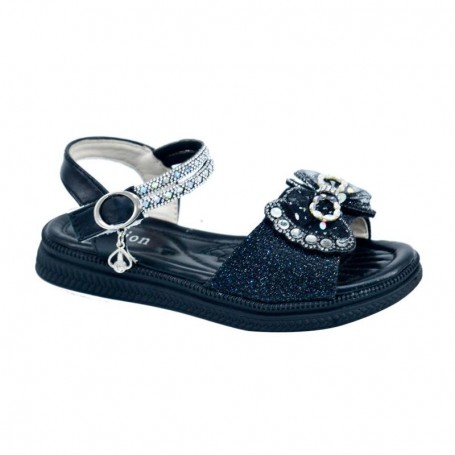 Sandales noires pour filles avec strass et fleurs - Chic et glamour - 31 à 36  - ENF566