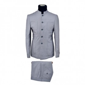 Costume homme gris clair col mao moderne - CTM401