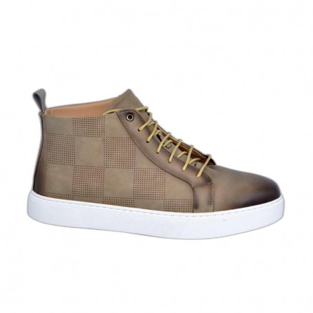 Sneakers beige quadrillées - Look urbain - SNK426
