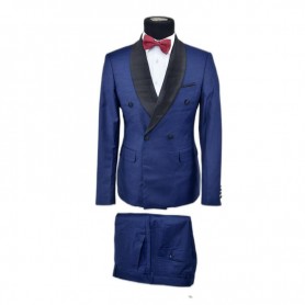 Costume bleu 2 pièces avec revers satin noir - CTM430