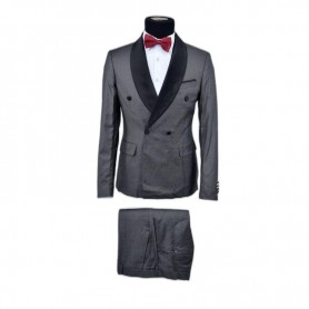 Costume gris 2 pièces avec col en satin noir - CTM431