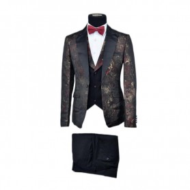 Costume noir 3 pièces avec imprimé artistique - CTM440