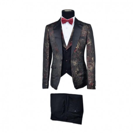 Costume noir 3 pièces avec imprimé artistique - CTM440