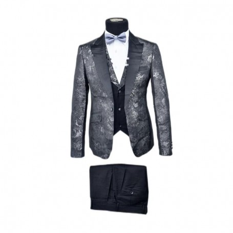 Costume noir 3 pièces avec motifs argentés - CTM443