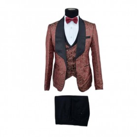 Costume bordeaux 3 pièces avec motifs floraux - CTM444