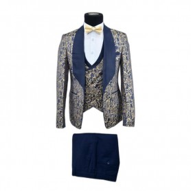 Costume bleu 3 pièces avec motifs dorés - CTM445