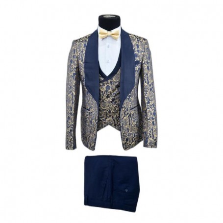 Costume bleu 3 pièces avec motifs dorés - CTM445