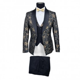 Costume noir 3 pièces avec motifs dorés - CTM446