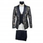 Costume noir 3 pièces avec motifs dorés - CTM446
