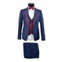 Costume bleu 3 pièces avec accents bordeaux - CTM447