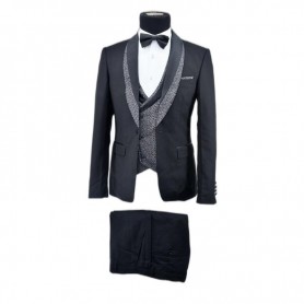 Costume noir 3 pièces avec détails argentés - CTM448