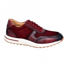 Sneakers bordeaux cuir et daim - Audace et élégance - SNK457