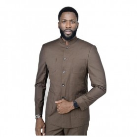 Costume homme marron avec col mandarin - Élégance à Dakar - CTM450