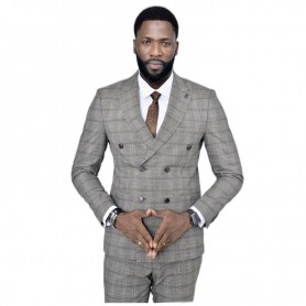 Costume homme gris clair à carreaux - Élégance au Sénégal - CTM453