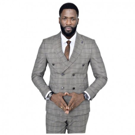 Costume homme gris clair à carreaux - Élégance au Sénégal - CTM453