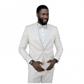 Smoking homme blanc - Gilet - Noeud - Élégance pour mariages au Sénégal - CTM474