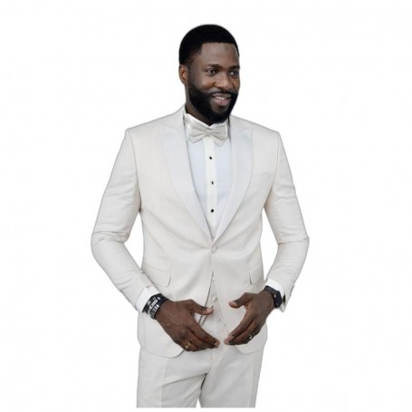 Smoking homme blanc - Gilet - Noeud - Élégance pour mariages au Sénégal - CTM474