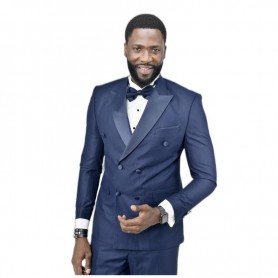Smoking homme bleu marine double boutonnage - Gilet et Noeud - CTM476