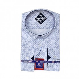 Chemise homme blanche à motifs bleus - Style raffiné – CHM1126