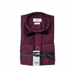 Chemise bordeaux plissée avec col pour noeud papillon – CHM1138