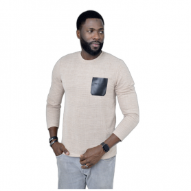 Pull Homme Beige avec Poche Contrastante – Élégance au Sénégal - BLS201