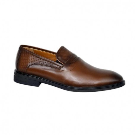 Mocassins marron clair en cuir perforé pour homme - CDV1743