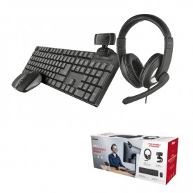 Kit Télétravail TRUST 4 en 1 – Clavier - Souris - Casque et Webcam HD
