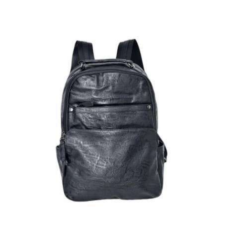 Sac à dos en cuir noir avec poches avant - SC2928