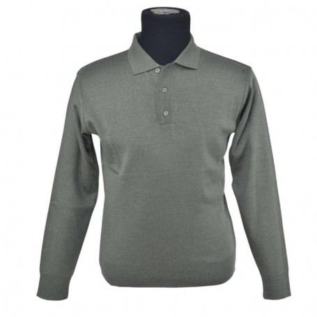 Pull Polo à manches longues vert olive - BLS252