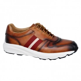 Sneaker en cuir marron et rouge - Style raffiné - SNK461