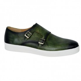 Chaussure en cuir vert à double boucle - Un style unique - SNK494