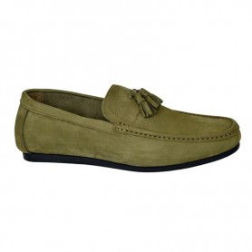 Mocassin Homme en Cuir Velours Kaki avec Pampilles - Style Élégant - MOC634