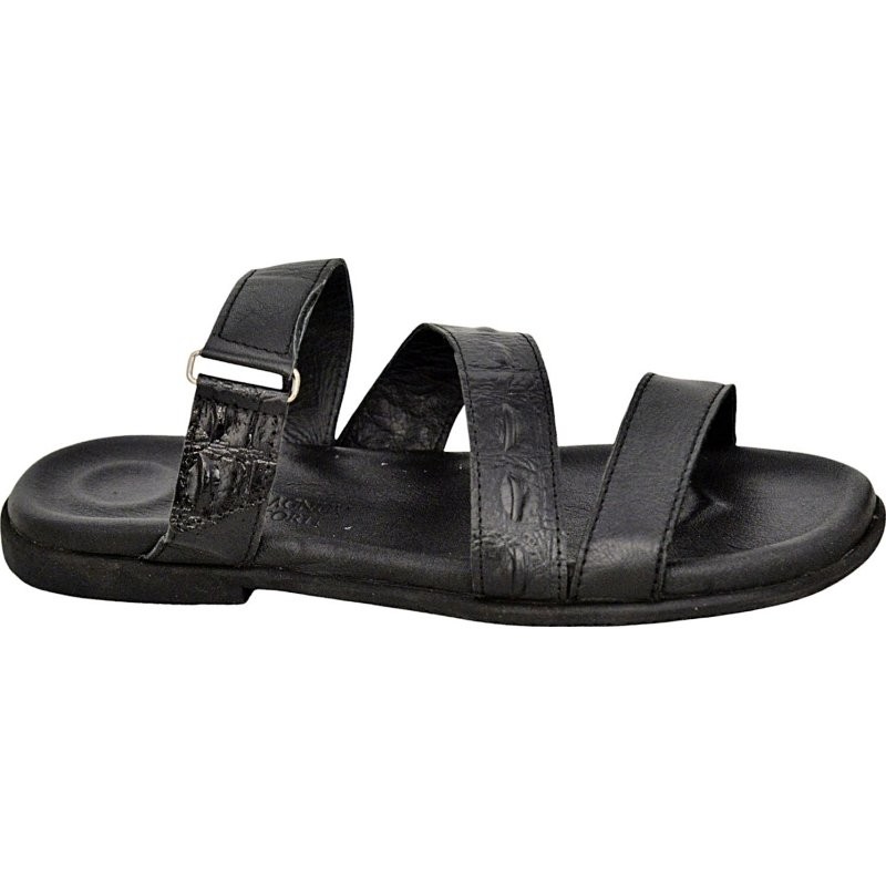 Sandale cuir homme noire élégante et confortable, semelle antidérapante