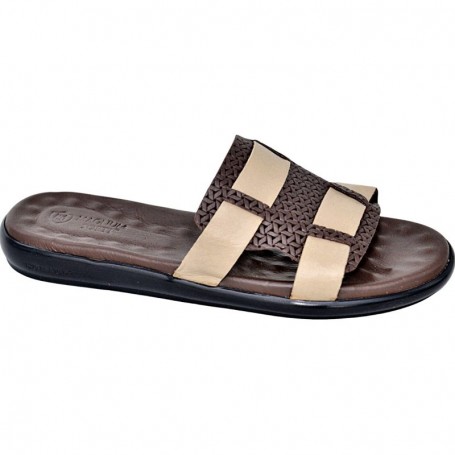 Sandale en cuir tressé marron et beige pour homme - Élégance - SDL2845