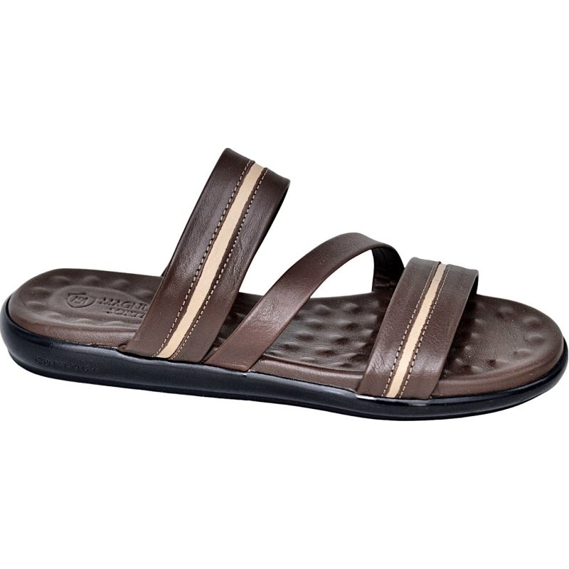 Sandale homme cuir marron confortable, double bride réglable, semelle liège