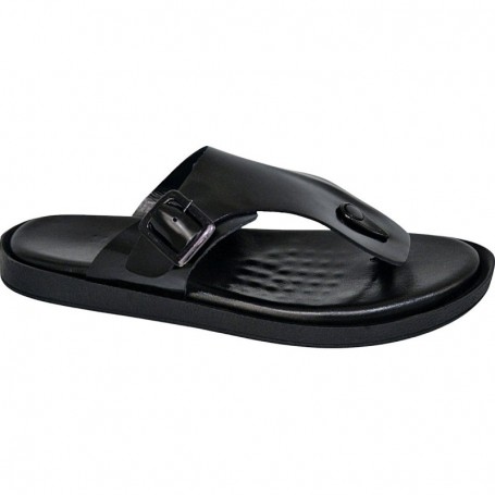 Sandale en cuir noir avec boucle et entre-doigt - Confort et style - SDL2855