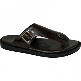 Sandale cuir marron - boucle - entre-doigt - Élégance - confort - SDL2856