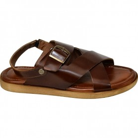 Sandale en cuir marron - boucle et bride arrière - Élégance - SDL2858