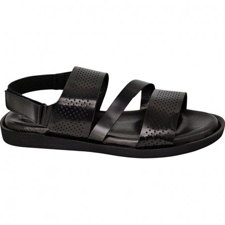 Sandale en cuir noir perforé pour homme - Confort et style - SDL2859