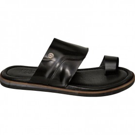 Sandale en cuir noir brillant pour homme - Confort et élégance - SDL2863