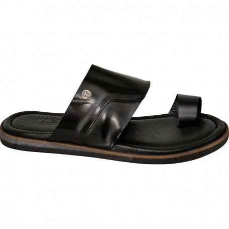 Sandale en cuir noir brillant pour homme - Confort et élégance - SDL2863