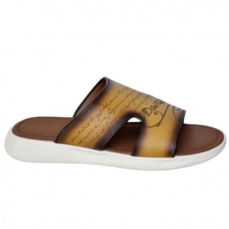 Sandales Homme Marron Clair Motifs Cuir - SDL2950
