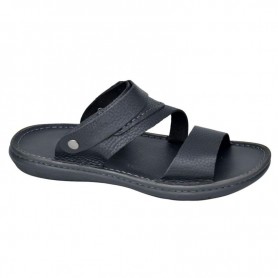 Sandales Homme Triple Bande Cuir Noir – Confort Moderne - SDL3002