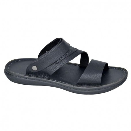 Sandales Homme Triple Bande Cuir Noir – Confort Moderne - SDL3002