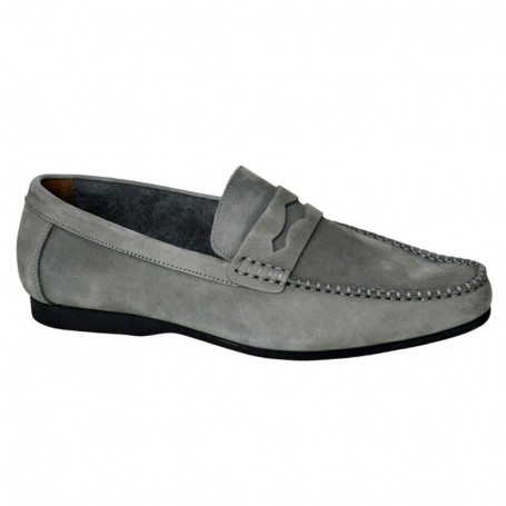 Mocassin homme gris en nubuck – Grande taille 40 à 50 - MOC645
