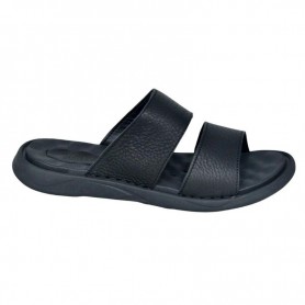 Sandales Homme Noires Double Bride Cuir Grainé - SDL3070